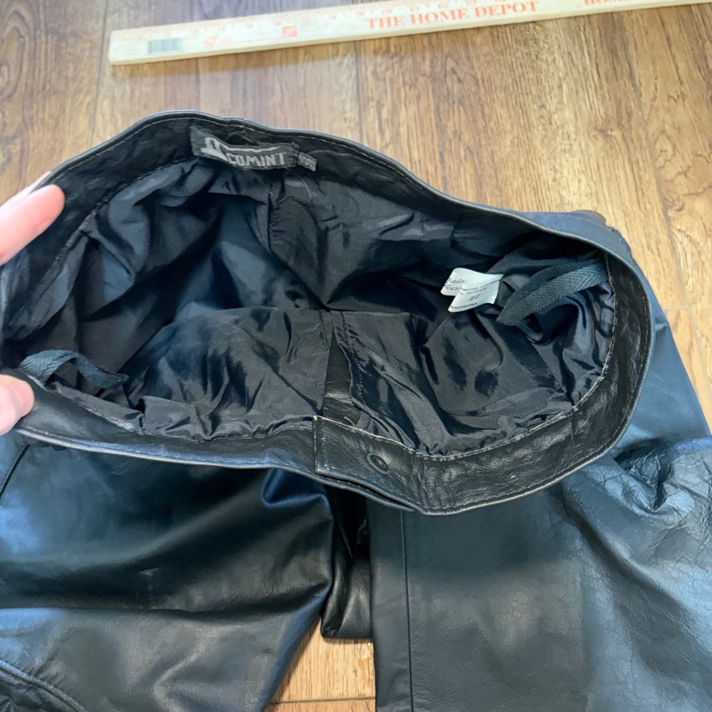 90s Comint Black Genuine Leather Pleated High Waist Pants Womens 25x27 moto boho - Picture 10 of 11